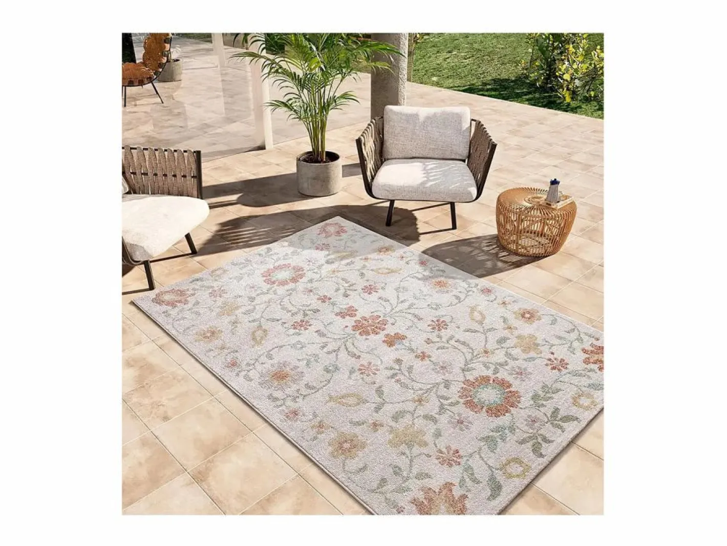 Alfombra exterior - motivos florales - - 80 x 150 cm - SAMARA Beige / Multicolor Online
