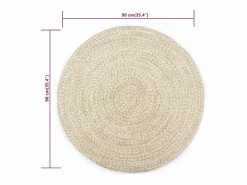 Clicnbuy Alfombra hecha a mano de yute blanca y natural 90 cm Blanco New