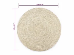 Clicnbuy Alfombra Redonda|Alfombra hecha a mano de yute blanca y natural 150 cm