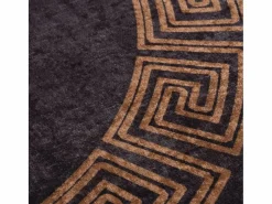 Clicnbuy Alfombra Redonda|Alfombra De Salón|Alfombra lavable antideslizante negro y dorado f120 cm