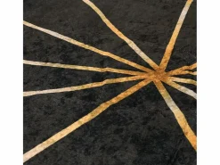 Clicnbuy Alfombra lavable antideslizante negro y dorado Ø 120 cm Multicolor Discount