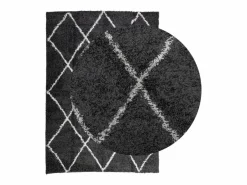 Alfombra moderna de pelo largo en color y crema de 140 x 200 cm Negro Clearance