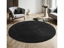 the carpet Alfombra pelo corto lavable antideslizante - - 120 cm Redondo - RELAX Negro Online