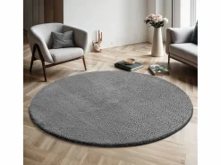 the carpet Alfombra Redonda|Alfombra pelo corto lavable antideslizante - Antracita - 200 cm Redondo - RELAX