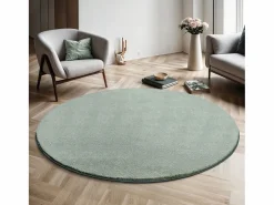 the carpet Alfombra Redonda|Alfombra pelo corto lavable antideslizante - Verde - 120 cm Redondo - RELAX