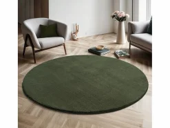 the carpet Alfombra pelo corto lavable antideslizante - Bosque - 200 cm Redondo - RELAX Verde Outlet