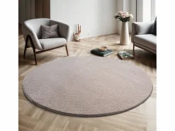 the carpet Alfombra Redonda|Alfombra pelo corto lavable antideslizante - arena - 120 cm Redondo - RELAX
