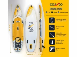 COASTO All-Round Inflatable Sup Argo 11' - 335x84x15cm Dropstitch Double Layer Fusion - Paddle Pack Leash Pump Carry Bag - Collection 2021 Amarillo Discount