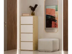 TOPESHOP ALMA - Cómoda alta de almacenamiento con 4 puertas con apertura tip-on - Artesanía y blanco Color natural oscuro Hot