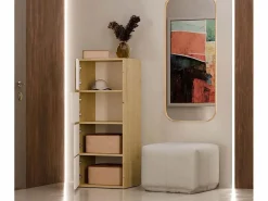 TOPESHOP ALMA - Cómoda alta de almacenamiento con 4 puertas con apertura tip-on - Artesanía y blanco Color natural oscuro Hot