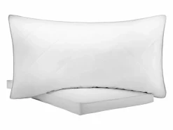 Almohada|Almohada de Plumas SucceBuy, Lote de 2, 91 x 50 cm, con Funda de Algodón, Relleno de Plumón de Ganso y Fibra Sintética, Buen Soporte, Confort Óptimo, Blanco