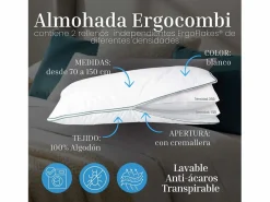 Almohada Ergocombi ErgoFlakes doble relleno firmeza regulable 90 cm Blanco Discount