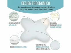 Inphysio Almohada|Almohada Mariposa Plana 56x46, Espuma de Memoria, Perfil Bajo 10 cm, Multiposición, Funda de Algodón