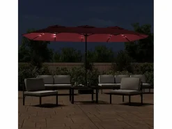 Garden Furniture Anderson Sombrilla doble de jardín con luces LED rojo burdeos 449x265 cm Online