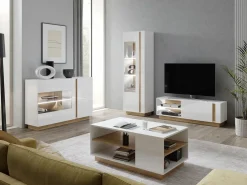 Vente-unique Aparador - 1 puerta - Con LEDs - Blanco brillante y roble - MURARI Color natural claro / Blanco Online