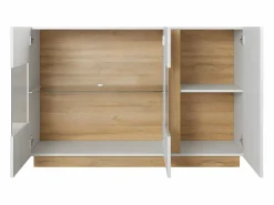 Vente-unique Aparador|Aparador - 3 puertas - Con LEDs - Blanco brillante y roble - MURARI