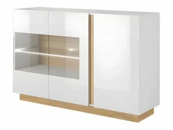 Vente-unique Aparador|Aparador - 3 puertas - Con LEDs - Blanco brillante y roble - MURARI
