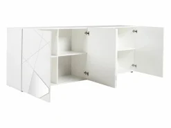 Vente-unique Aparador - 4 puertas y 4 estanterías - Color: lacado - CANTIANO Blanco Discount