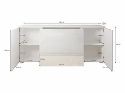Cómoda|Aparador 150 cm para salón – moderno con cajones y puertas, cuerpo roble wotan mate y frentes blanco brillo