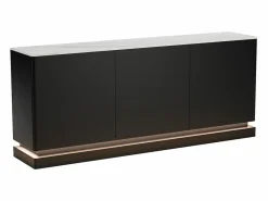 Vente-unique Aparador|Aparador 3 puertas con LEDs de MDF - Negro y efecto mármol blanco - DEVIKA de Pascal MORABITO