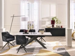 Vente-unique Aparador|Aparador 3 puertas con LEDs de MDF - Negro y efecto mármol blanco - DEVIKA de Pascal MORABITO