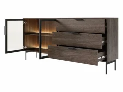 Aparador 2 puertas y 3 cajones con LEDs - Natural y negro - FOGLERI^Vente-unique Best