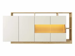 Vente-unique Aparador|Aparador 4 puertas y 4 nichos con LEDs - Beige y Natural claro - IDESIA