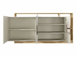 Vente-unique Aparador|Aparador 4 puertas y 4 nichos con LEDs - Beige y Natural claro - IDESIA