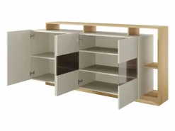 Vente-unique Aparador|Aparador 4 puertas y 4 nichos con LEDs - Beige y Natural claro - IDESIA