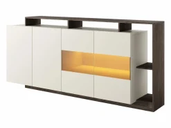 Vente-unique Aparador 4 puertas y 4 nichos con LEDs - Beige y Natural oscuro - IDESIA Color natural oscuro / Beige