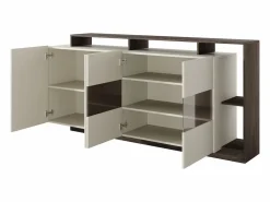 Vente-unique Aparador 4 puertas y 4 nichos con LEDs - Beige y Natural oscuro - IDESIA Color natural oscuro / Beige