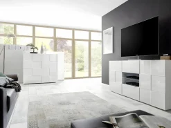 Vente-unique Aparador alto - 2 puertas y 4 estanterías - Color: lacado - CALISTO Blanco Clearance