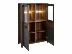 Aparador alto colección WINDSOR. Color antracita y roble oscuro.^Meublorama Outlet