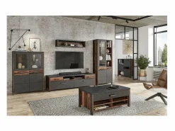 Aparador alto colección WINDSOR. Color antracita y roble oscuro.^Meublorama Outlet