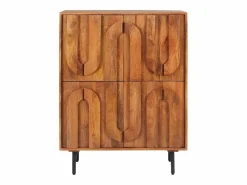 Aparador alto con 4 puertas de madera de mango y metal negro - Natural - MIZORAM^Maison Céphy Clearance