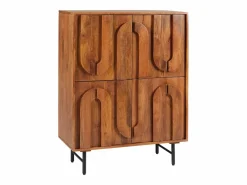 Aparador alto con 4 puertas de madera de mango y metal negro - Natural - MIZORAM^Maison Céphy Clearance