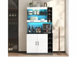 Aparador alto de cocina - 100 x 47 x 187 cm - con luces LED + 4 puertas + estantes ajustables - MDF + Acrílico -^Merax Best
