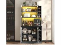 Aparador alto de cocina - 100 x 47 x 187 cm - con luces LED + 4 puertas + estantes ajustables - MDF + Acrílico -^Merax Best