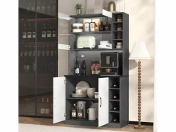 Aparador alto de cocina - 100 x 47 x 187 cm - con luces LED + 4 puertas + estantes ajustables - MDF + Acrílico -^Merax Best
