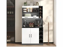 Aparador alto de cocina - 100 x 47 x 187 cm - con luces LED + 4 puertas + estantes ajustables - MDF + Acrílico -^Merax Best