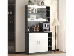 Aparador alto de cocina - 100 x 47 x 187 cm - con luces LED + 4 puertas + estantes ajustables - MDF + Acrílico -^Merax Best