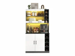 Aparador alto de cocina - 100 x 47 x 187 cm - con luces LED + 4 puertas + estantes ajustables - MDF + Acrílico -^Merax Best