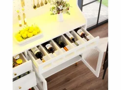 Aparador alto de cocina - 145 x 39 x 171 cm - con LEDs + botellero + puertas de cristal + 3 cajones - cristal + MDF -^Merax Online