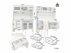 Aparador alto de cocina - 145 x 39 x 171 cm - con LEDs + botellero + puertas de cristal + 3 cajones - cristal + MDF -^Merax Online