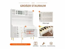 Aparador alto de cocina - 145 x 39 x 171 cm - con LEDs + botellero + puertas de cristal + 3 cajones - cristal + MDF -^Merax Online
