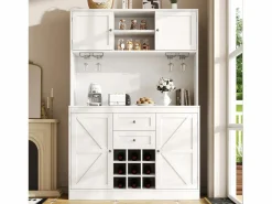 Merax Aparador De Cocina|Aparador alto de cocina - 120 x 40 x 188 cm - con estantes regulables + botellero + 4 puertas + 2 cajones - MDF -