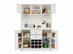Merax Aparador De Cocina|Aparador alto de cocina - 120 x 40 x 188 cm - con estantes regulables + botellero + 4 puertas + 2 cajones - MDF -
