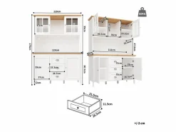Merax Aparador alto de cocina - 120 x 40 x 179 cm - con LEDs + 4 puertas + 3 cajones + balda - MDF + metal - Blanco Discount