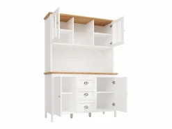 Merax Aparador alto de cocina - 120 x 40 x 179 cm - con LEDs + 4 puertas + 3 cajones + balda - MDF + metal - Blanco Discount