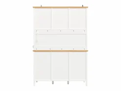 Merax Aparador alto de cocina - 120 x 40 x 179 cm - con LEDs + 4 puertas + 3 cajones + balda - MDF + metal - Blanco Discount